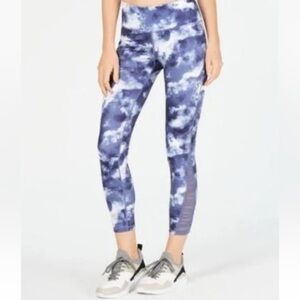 Ideology 7/8 Ankle Length Leggings Mesh Accent Blue and White Tie Dye Medium